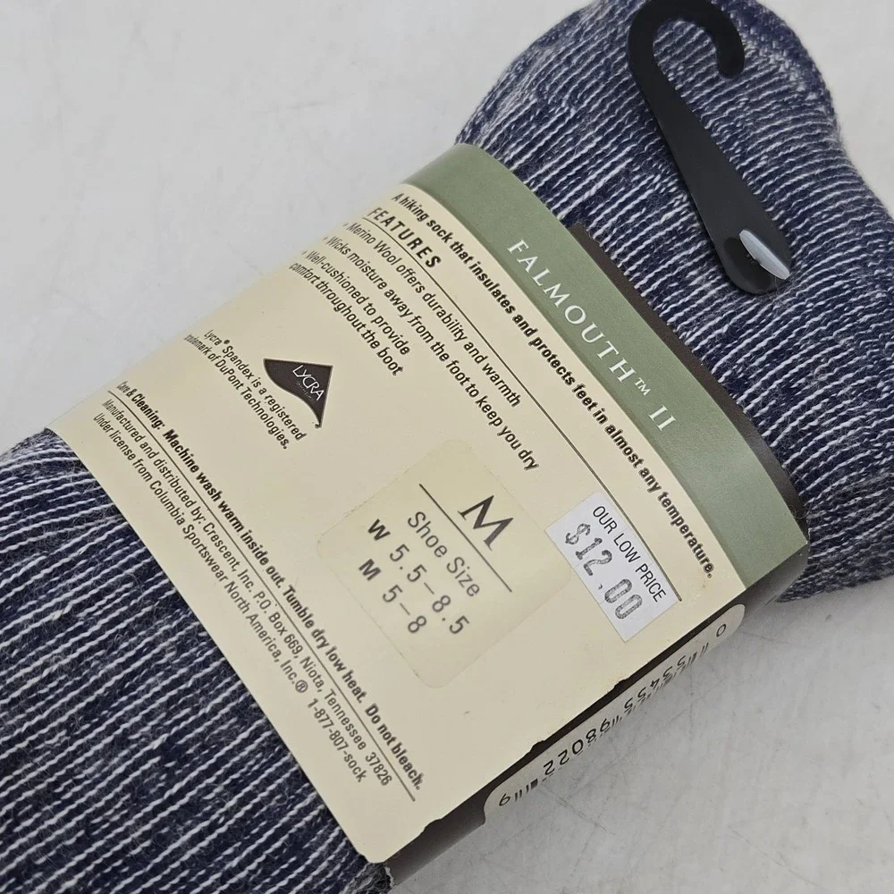 Columbia Falmouth II Merino Wool Hiking Socks 2 Pair Blue Mens 5-8 Women 5.5-8.5